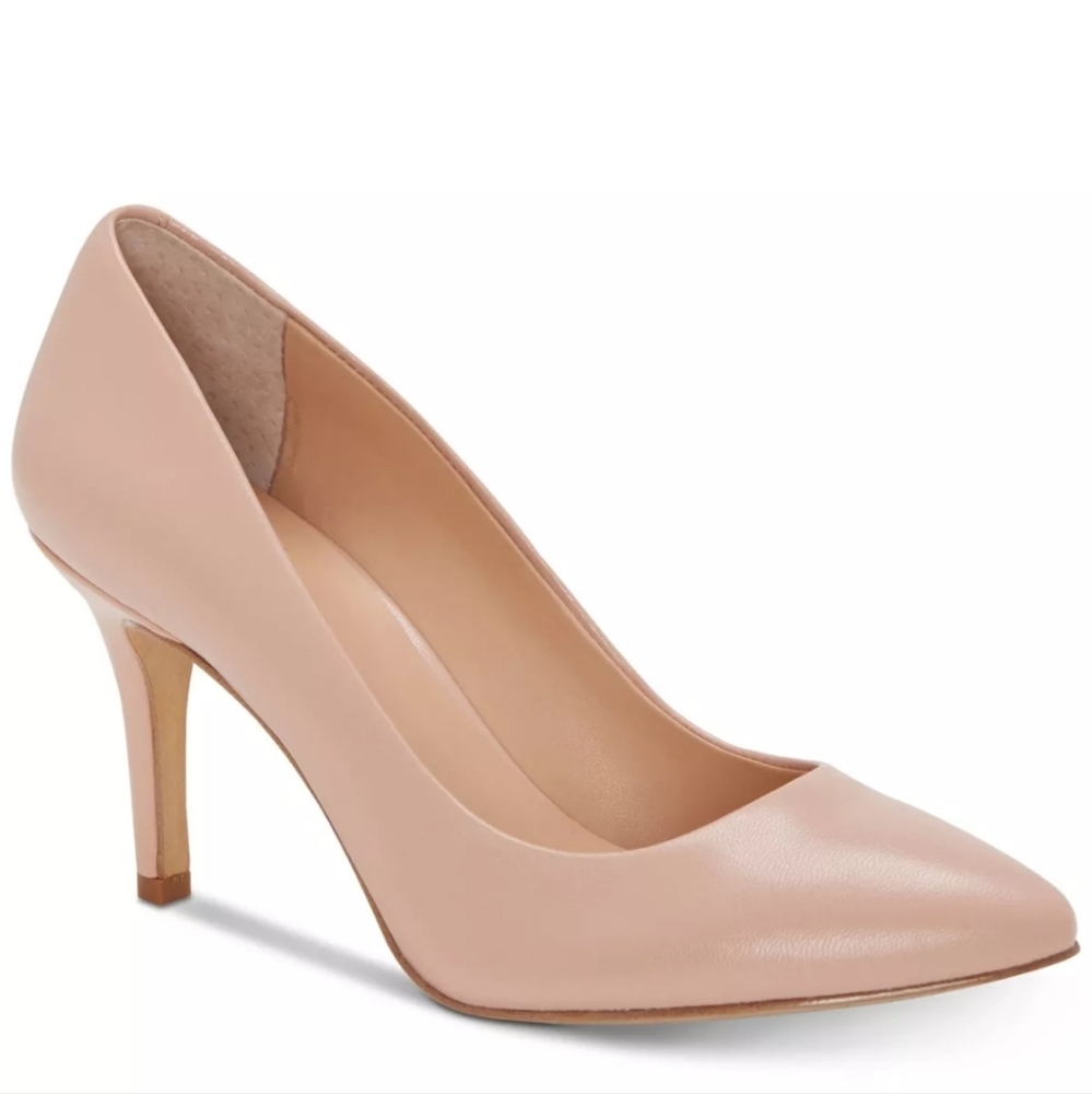 INC Womens Pink Padded Zitah Pointed Toe Stiletto Slip On Leather Pumps 10.5M